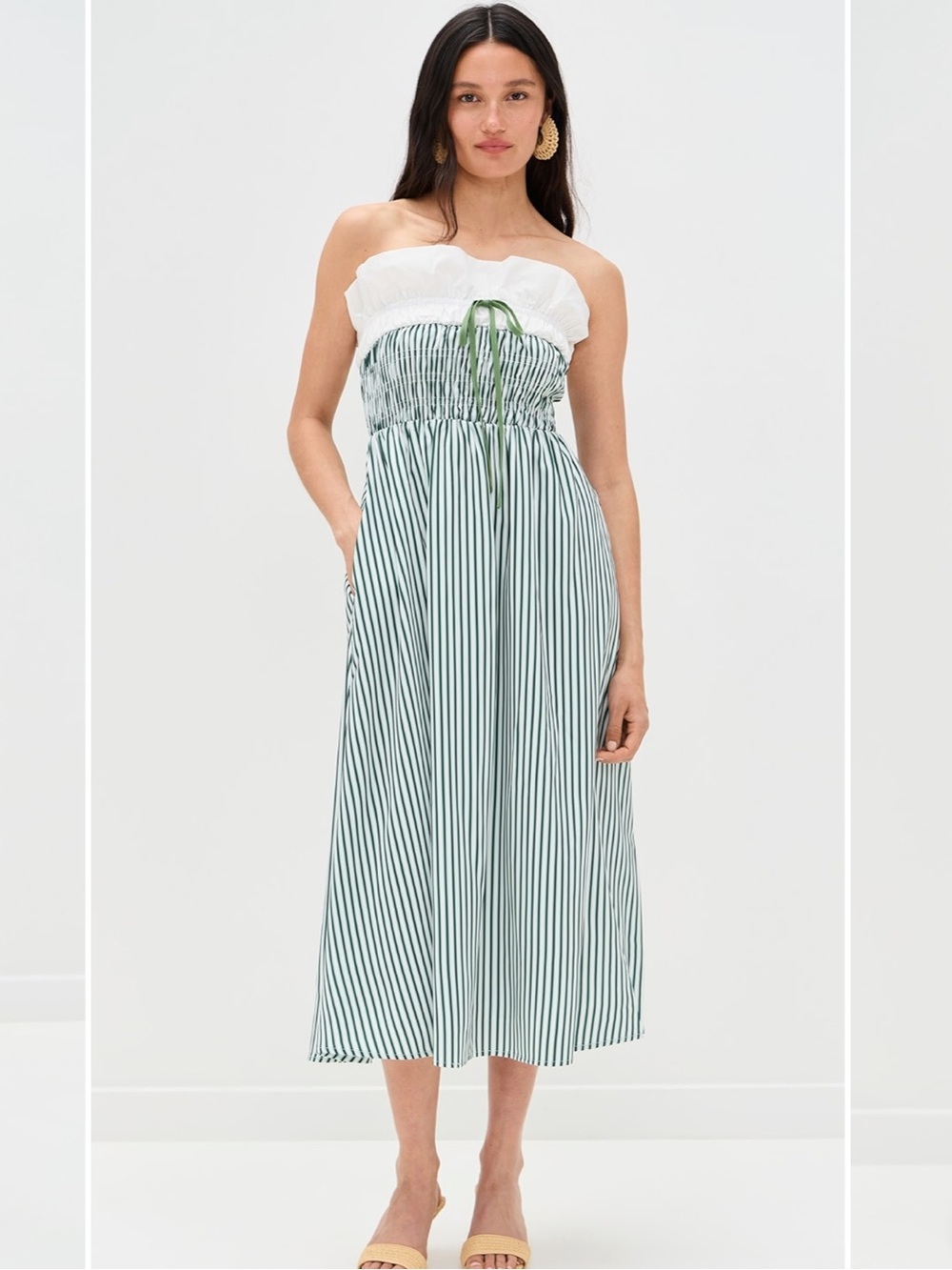 Striped Strapless Maxi Dress with Smocked Bodice